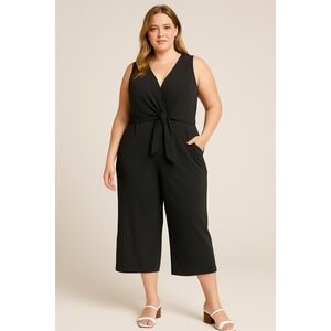 Karen Kane Black Sleeveless Tie Waist‎ Romper Women's 0X V-Neck Minimalist Chic